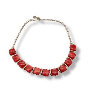 Coro Vintage Women's Orange Square Necklace Gold Tone Chain